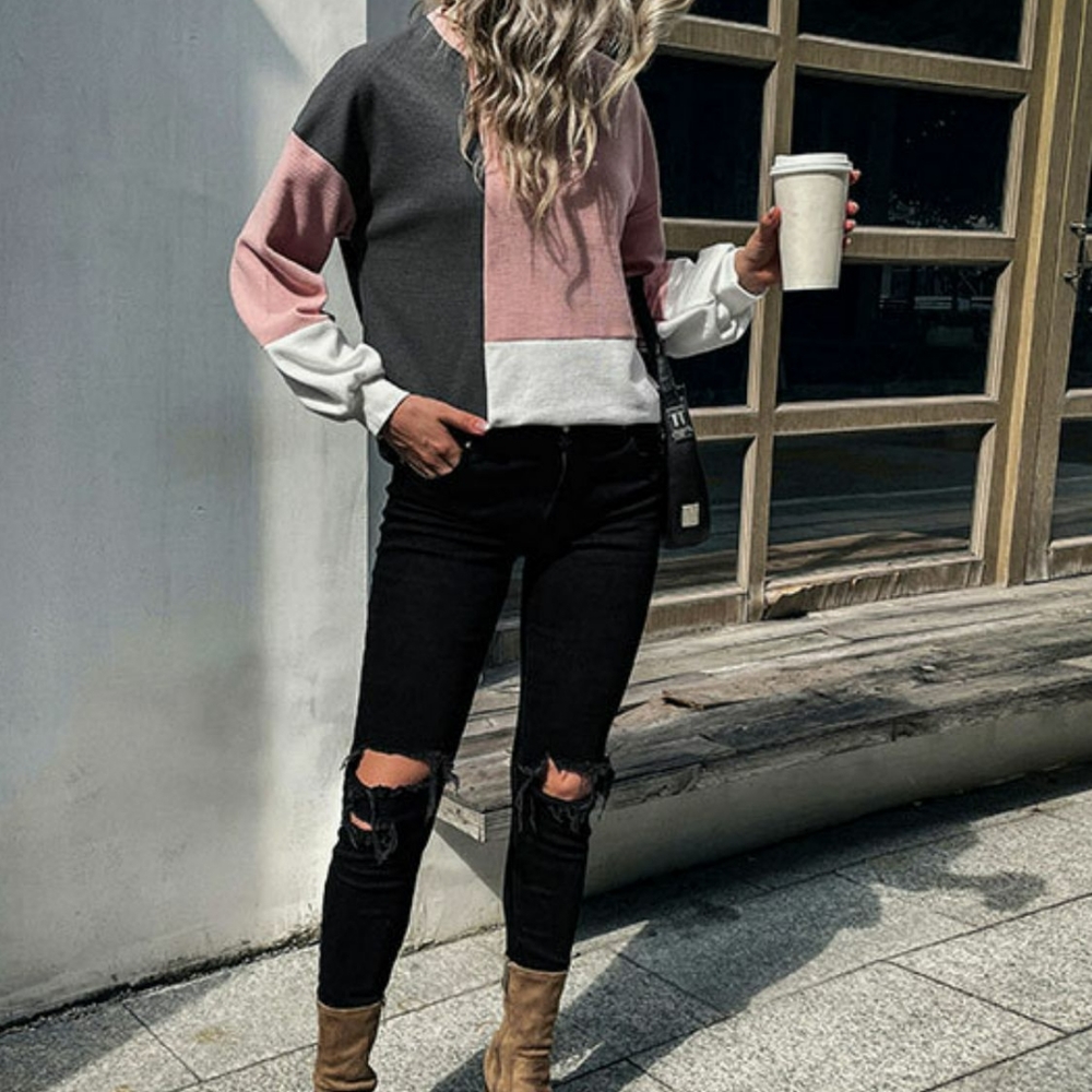 Color Block Waffle-Knit Knit Top - Picture 4 of 5